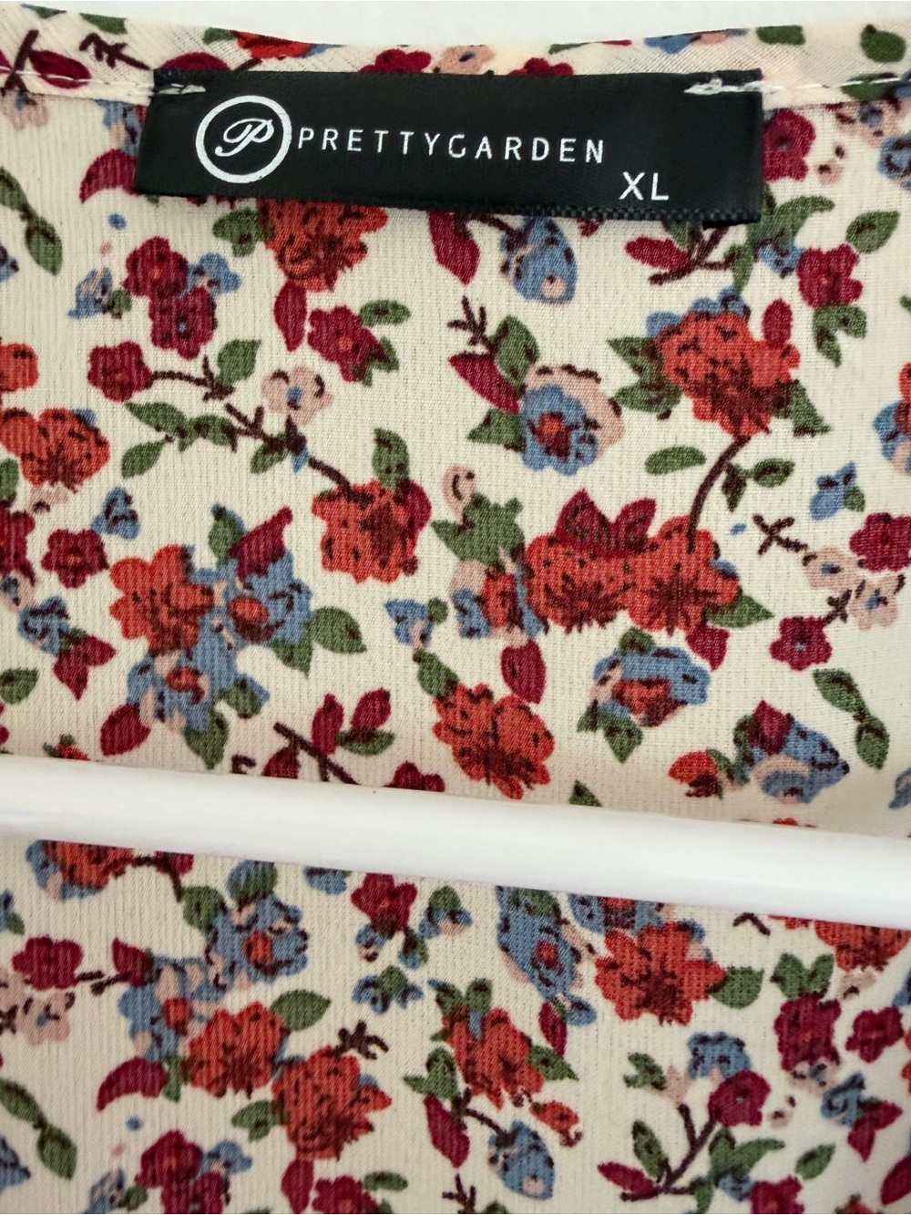Floral Wrap Maxi Dress Slit - Cream/Red/Blue/ touch of light pink and green - Picture 9 of 9